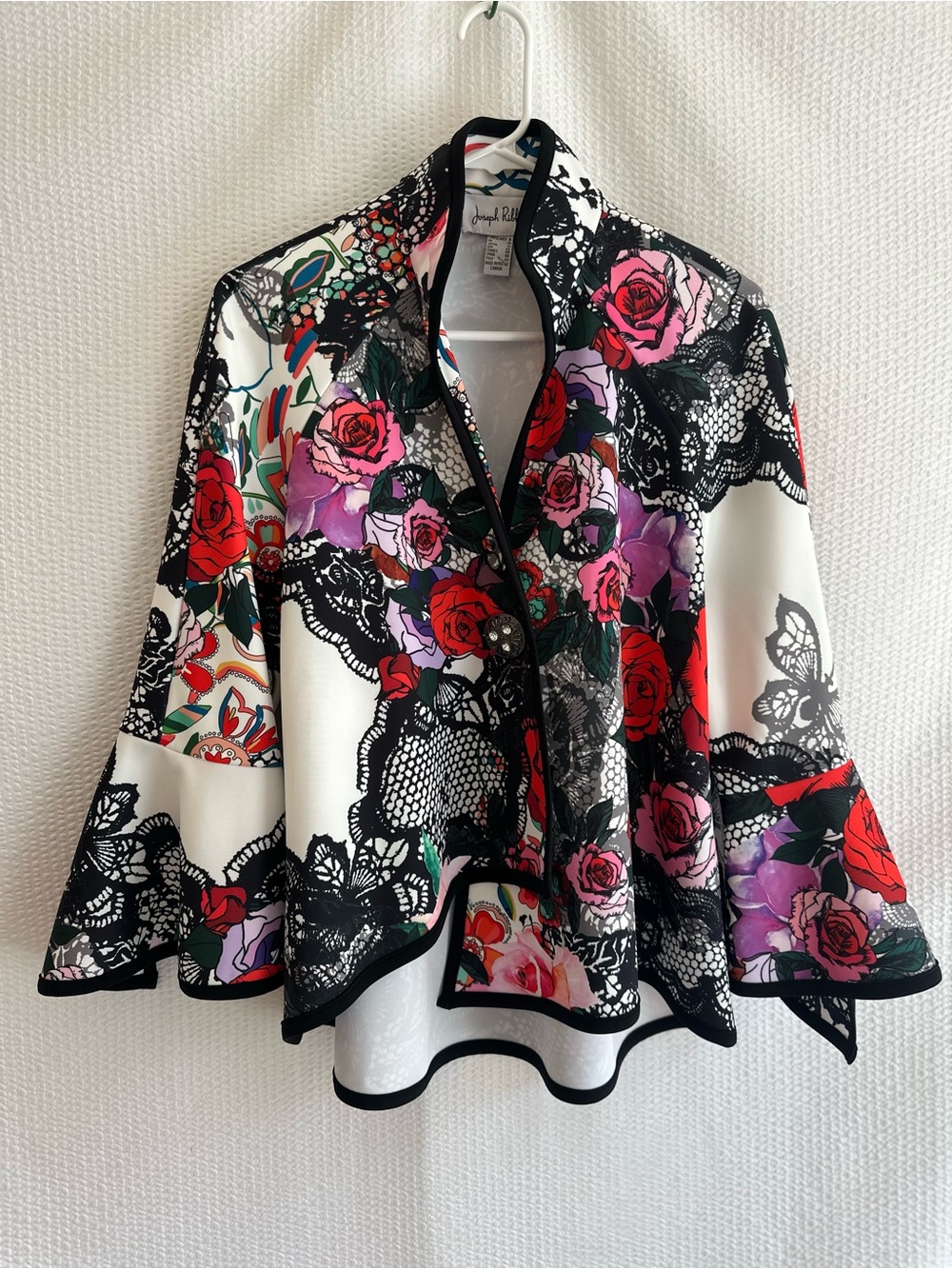 Joseph Ribkoff Floral Lace Print Open Front Jacket Women’s Size 8 Made in Canada